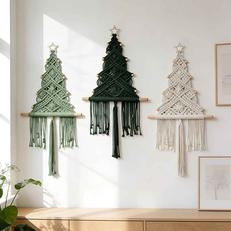 Macrame Wall Hanging - 마카롱 수공예 크리스마스 트리 마크라메 벽걸이,