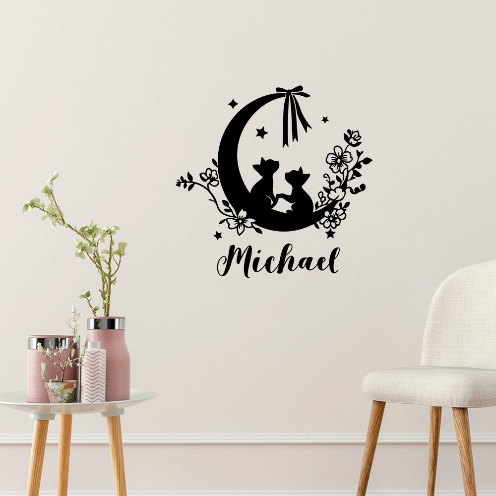 Home Decor Wall Stickers - 1PC 다채로운 고양이 꽃 달 사용자