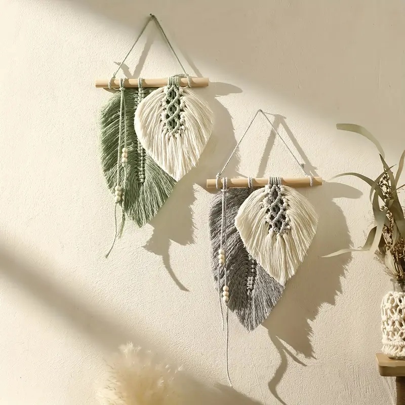 Macrame Wall Hanging - 수제 Macrame 잎 벽 교수형, Boho