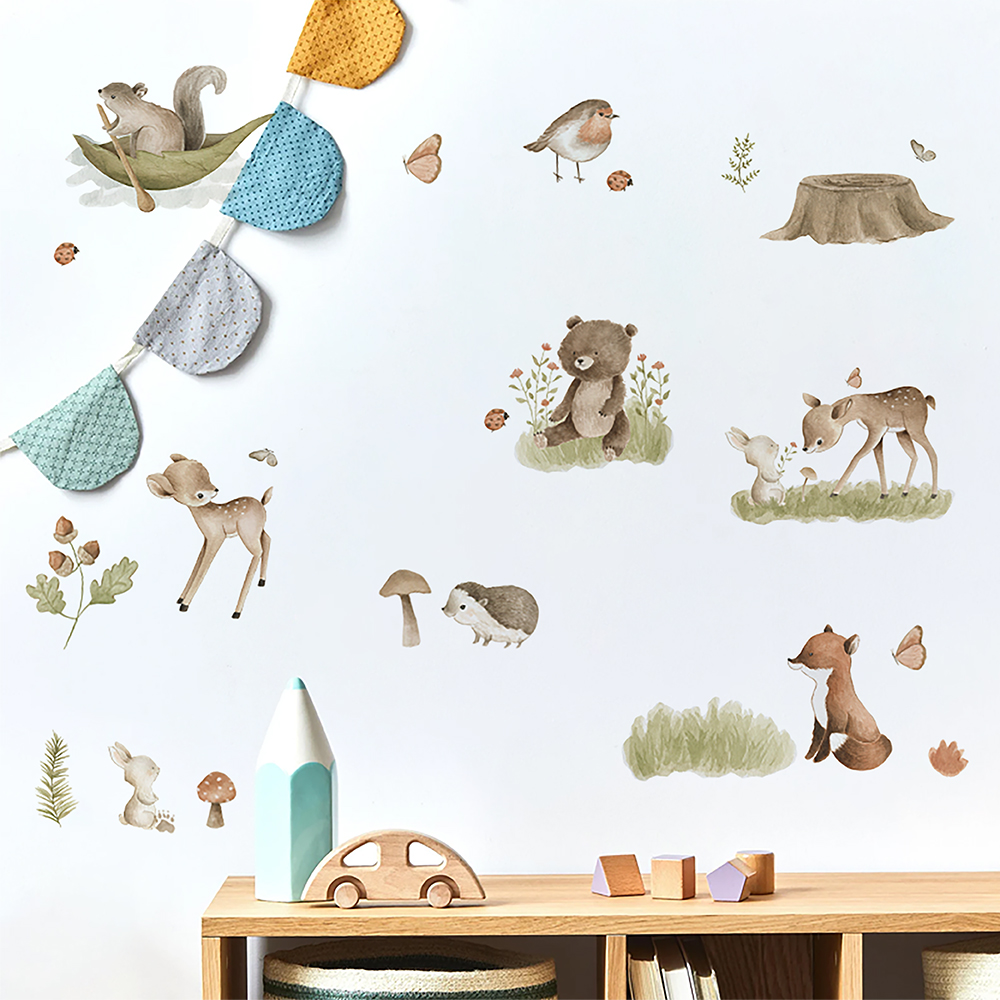 Home Decor Vinyl Flooring - 북유럽 숲 만화 벽 스티커, 동물