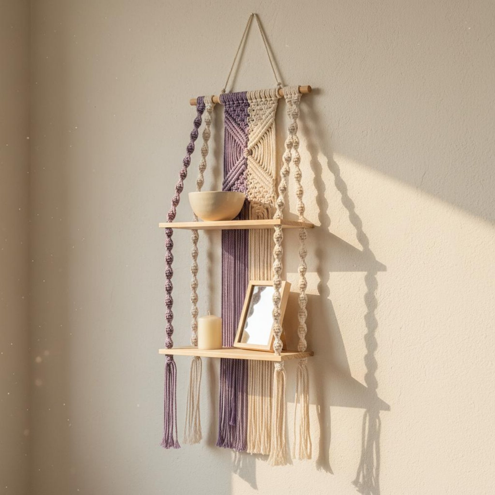 Macrame Wall Hanging - 보헤미안 벽걸이 선반 수제 마크라메 걸이형