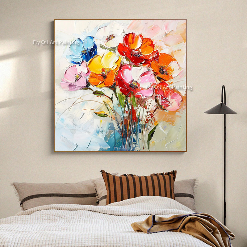 두꺼운 임파스토 핸드페인팅 양귀비꽃 유화, 화려한 팔레 - Home Decor Color Palettes 리뷰 및 가격