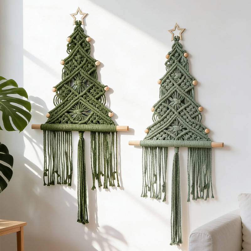 마카롱 수공예 크리스마스 트리 마크라메 벽걸이, 면로프 - Macrame Wall Hanging 리뷰 및 가격