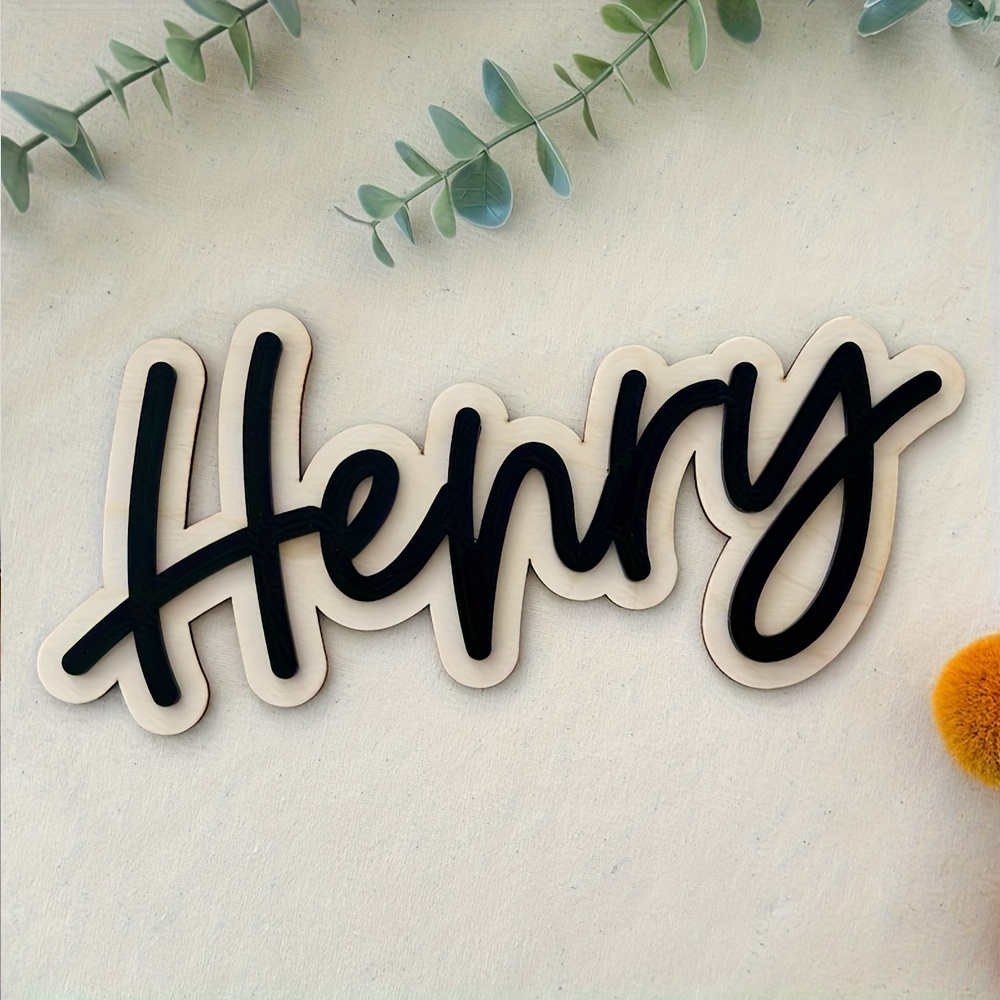 개인 맞춤형 이중층 나무 이름판 - 핑크 글자가 있는  - Home Decor Names 리뷰 및 가격