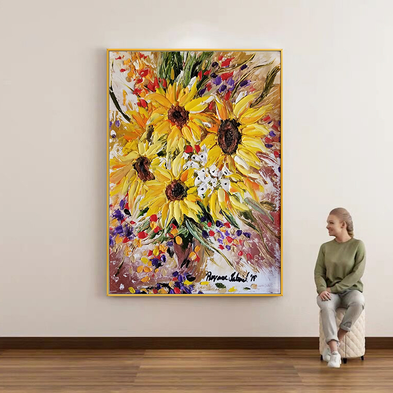 생동감 넘치는 3D 임파스토 해바라기 유화, 손으로 그 - Home Decor Color Palettes 리뷰 및 가격