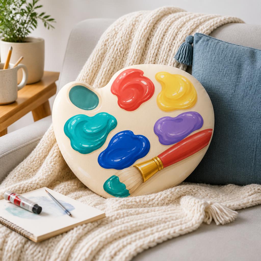 화가용 팔레트 모양의 쿠션, 다채로운 색상의 붓 모양  - Home Decor Color Palettes 리뷰 및 가격