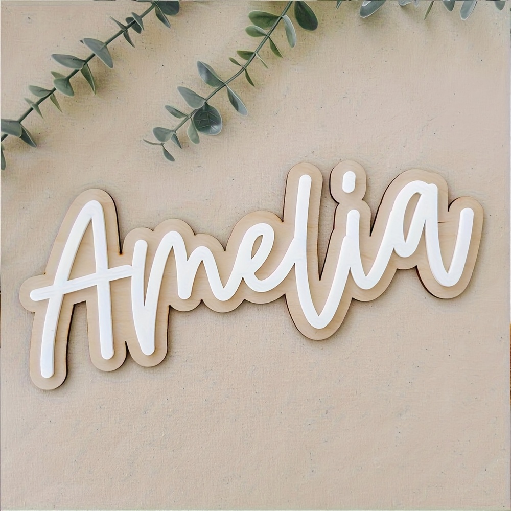맞춤형 이중층 나무 이름판 핑크 글자 배터리 없는 벽  - Home Decor Names 리뷰 및 가격