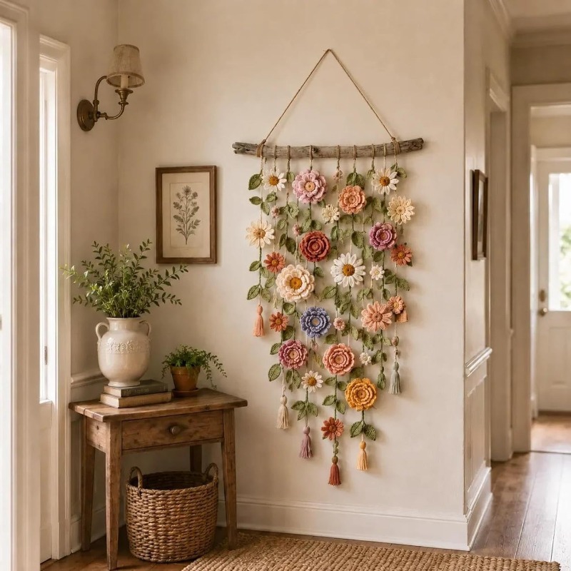 새로운 보헤미안 스타일 수제 면 꽃무늬 크로셰 마크라메 - Macrame Wall Hanging 리뷰 및 가격