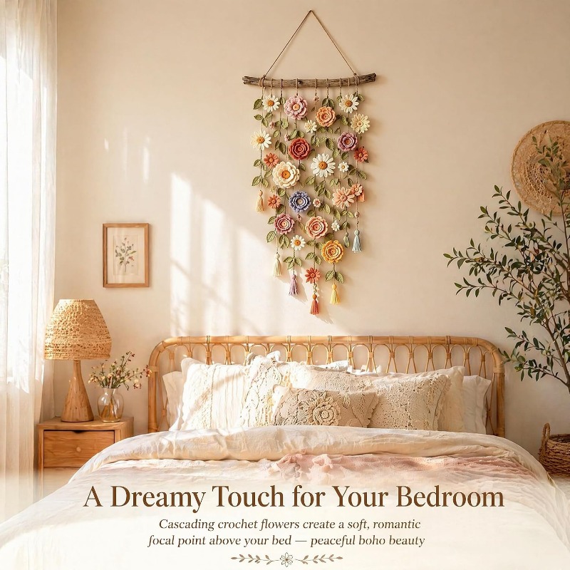 새로운 보헤미안 스타일 수제 면 꽃무늬 크로셰 마크라메 - Macrame Wall Hanging 리뷰 및 가격