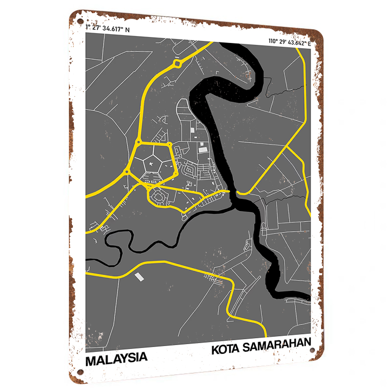 코타 사마라한 말레이시아 도시 지도 아트 메탈 틴 페인 - Home Decor Kota 리뷰 및 가격