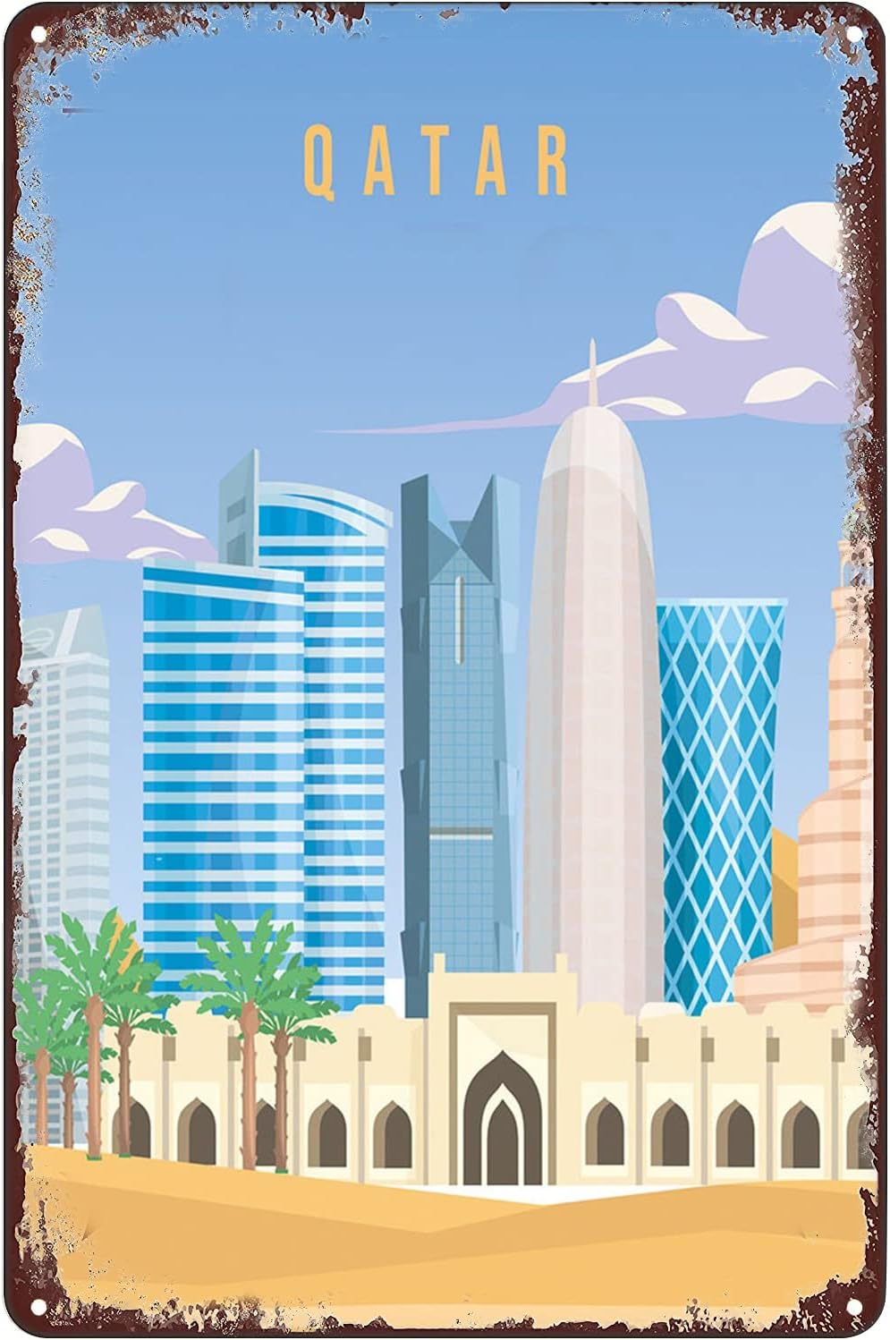 빈티지 금속 틴 사인 - 카타르 도하 여행 포스터 랜드 - Home Decor Qatar 리뷰 및 가격
