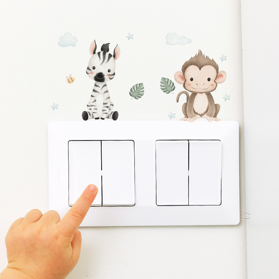 만화 동물 스위치 벽 스티커 원숭이 기린 코끼리 사자  - Home Decor Vinyl Flooring 리뷰 및 가격