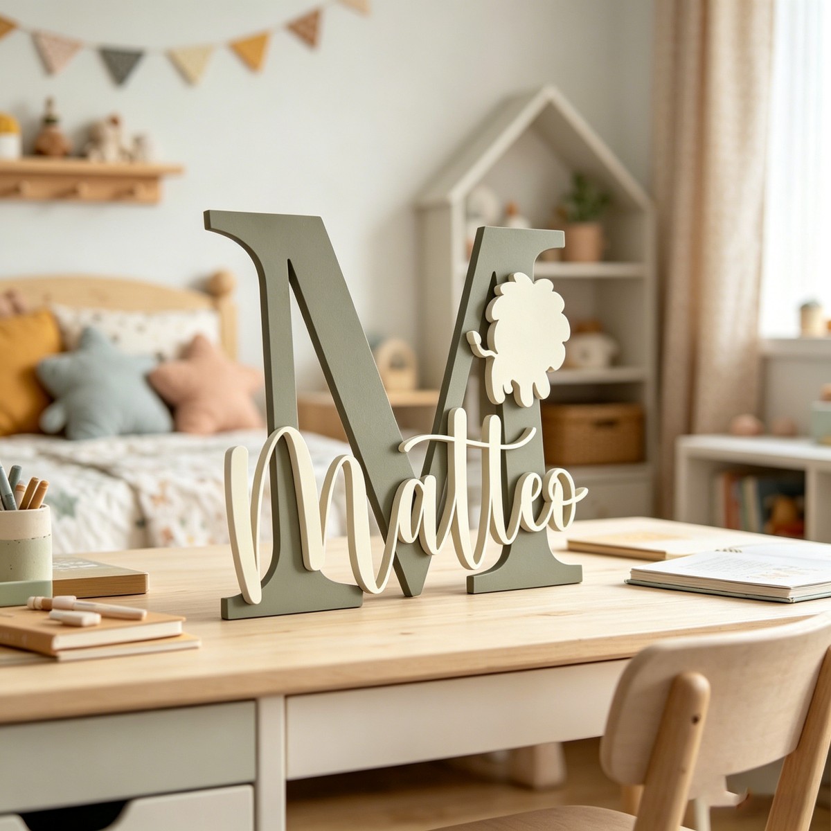 1Pc 맞춤형 사자 이름 및 이니셜 나무 이름표, 보육 - Home Decor Names 리뷰 및 가격