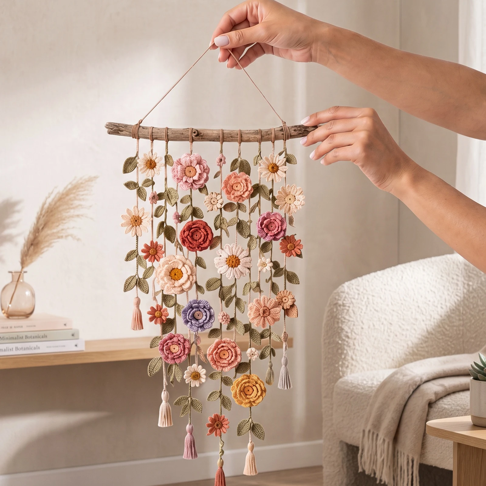 꽃무늬 덩굴 장식, 보헤미안 스타일 크로셰 벽걸이, 수 - Macrame Wall Hanging 리뷰 및 가격