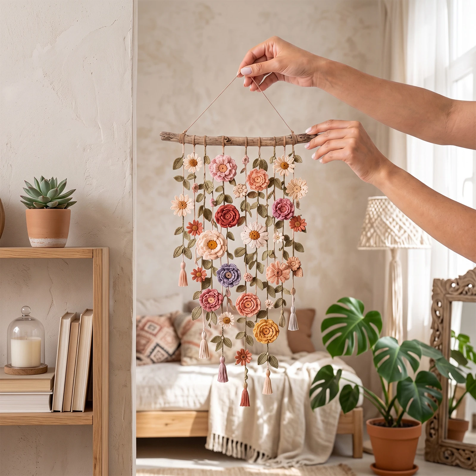 꽃무늬 덩굴 장식, 보헤미안 스타일 크로셰 벽걸이, 수 - Macrame Wall Hanging 리뷰 및 가격